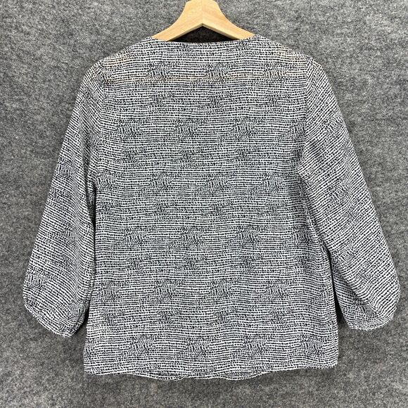 H&M Top Women 4 Black White Blouse Button Up 3/4 Sleeve - Picture 2 of 11